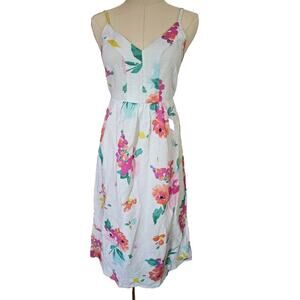 NWT JOULES Zoey Floral‎ Aqua Linen Blend Tiered Midi Sundress Dress Size 2 Small